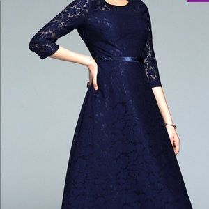 Navy Lace scoop neck dress Mid Length Size 10